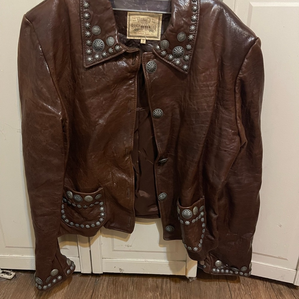Double D Ranch Brown Leather Jacket with Silver Details